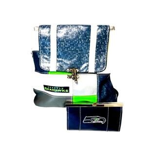 SeaHawks Backpack & Wallet Connie Jean Patchwork Effect Team Colors Lined EUC